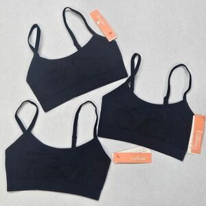 Colsie 3 Pack Black Seamless Ribbed Bralettes XS Adjustable Straps 023132484